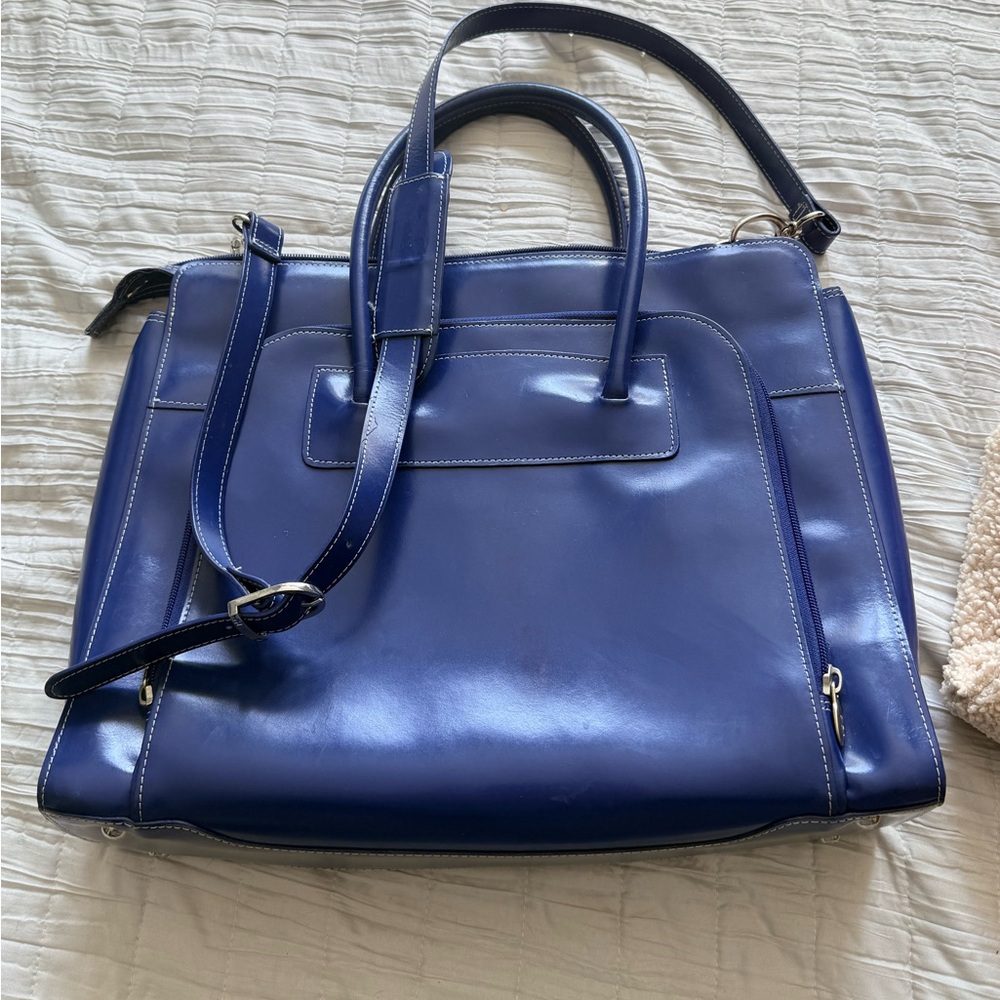 Elegant Blue Leather Laptop Bag